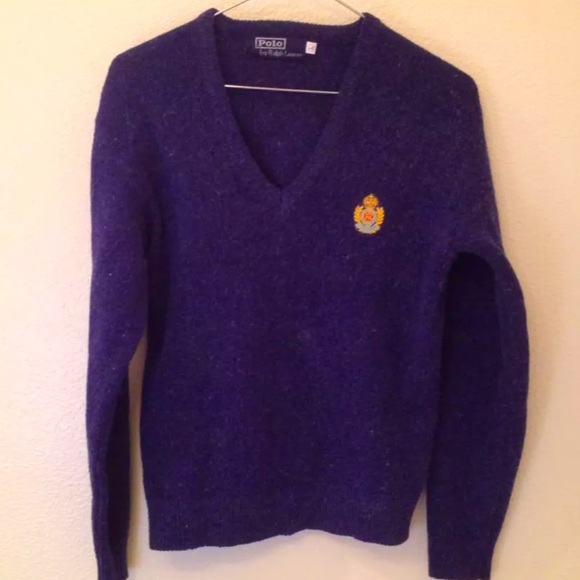 RALPH LAUREN Navy Wool Sweater Embroidered Crest L - Picture 1 of 7